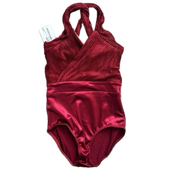 Double platinum Girls Red Peek-A-Boo Wrap Performance Leotard Elegant NWT - MC - Picture 1 of 10